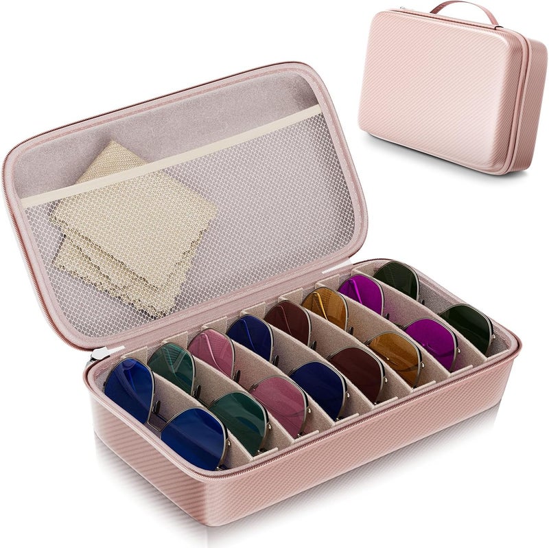 Vecxoty Travel Sunglasses Organizer​,​ Hard Shell​ Sunglass Case Adjustable Slots for Multiple ​Sunglass Eyeglass Case - Image 1